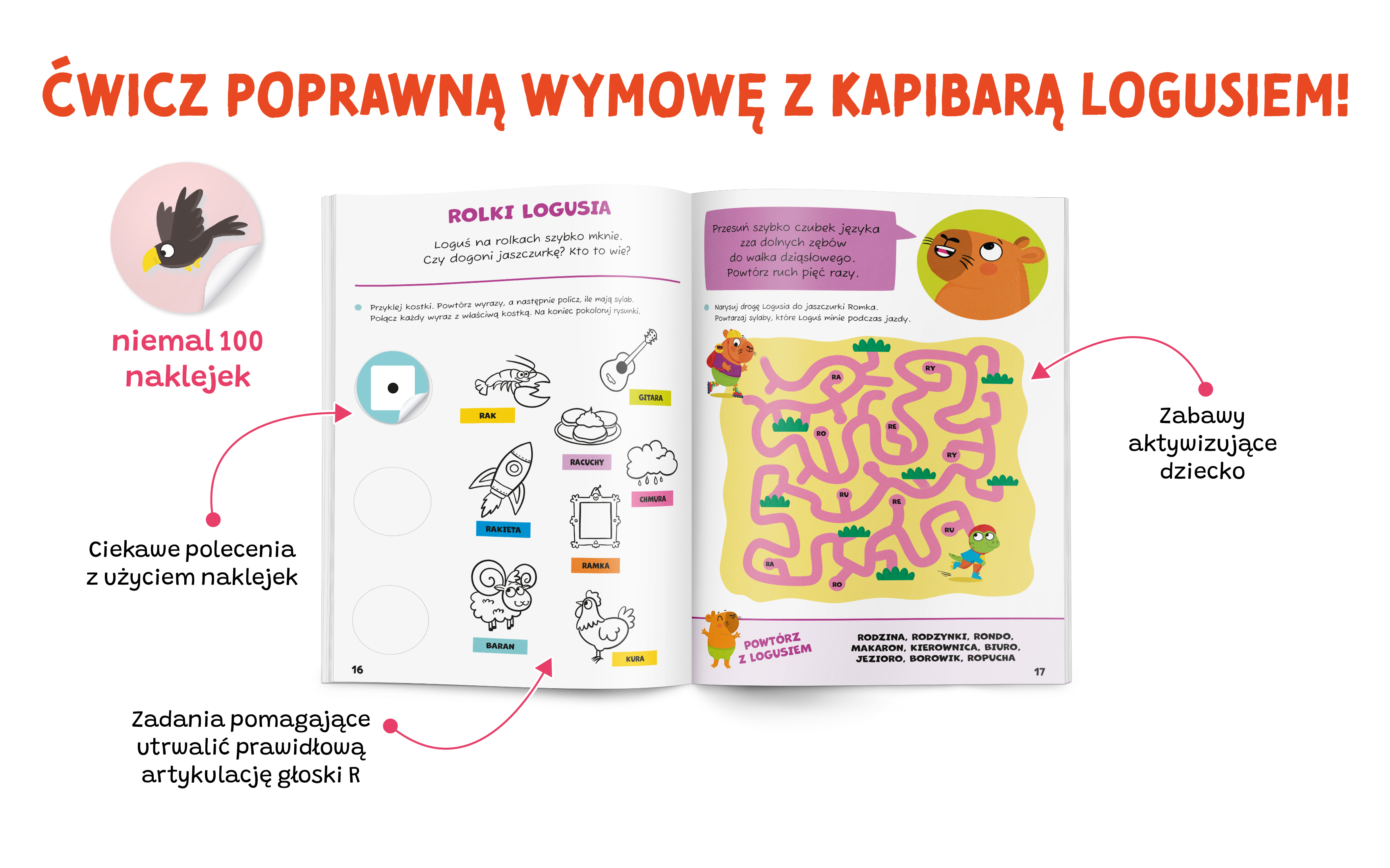 Środek Zabawy logopedyczne. Kapibara Loguś. Wymawiam „r” Kapitan Nauka